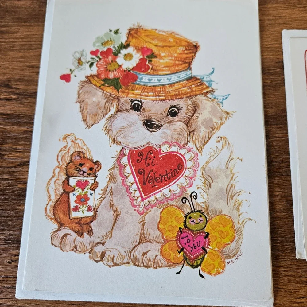 Vtg 70s 80s Current Inc Valentines Huggables Cards Puppy Tiger M.K. Howe Lot 2